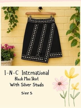 INC International Concepts Black Mini Skirt with Silver Stud Detailing
